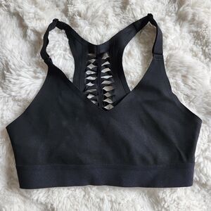 Stylish Black Sports Bra with Lattice Back